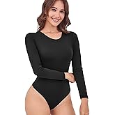 Camdoria Women's Tummy Control Bodysuit Crew Neck Long Sleeve Body suit Second-skin Feel Tops