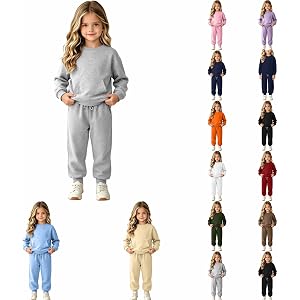 Girls Sweatsuit Sets Fashion 2 Piece Fleece Sweatshirt and Sweatpants Set | Girls Tracksuit Set With Pockets Crew Neck Fall W
