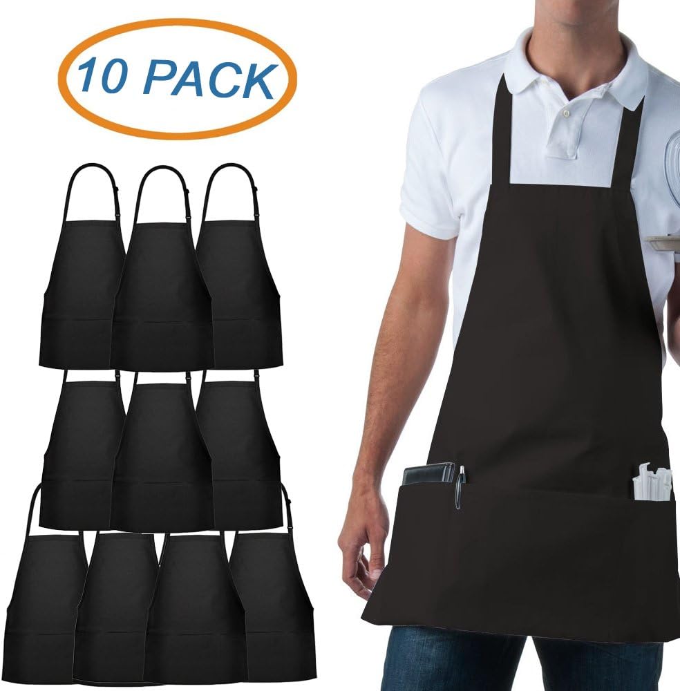 350 Chef Apparel Adjustable Bib Apron - 3 Pockets-Easy Care Twill-65/35 Cotton