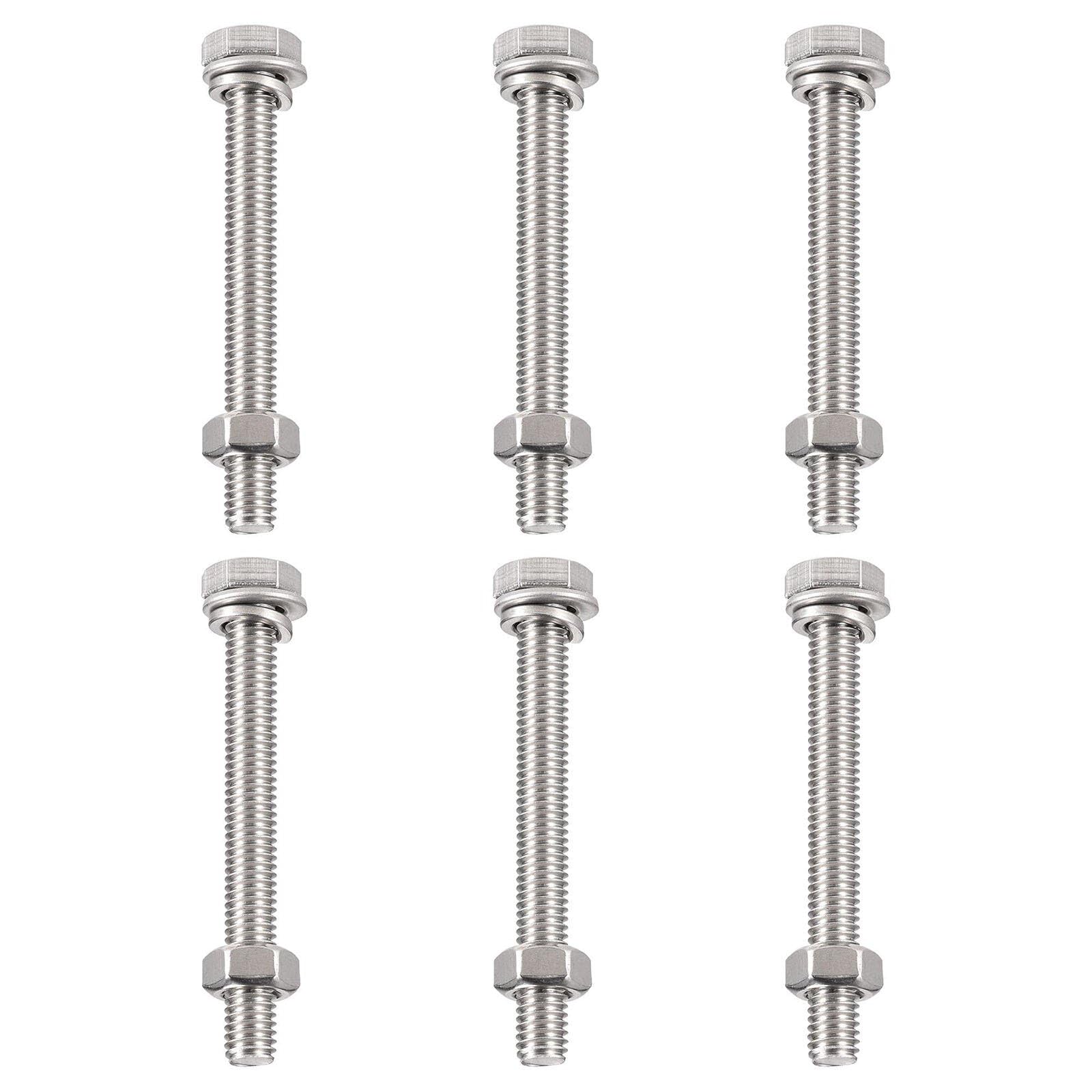 TA-VIGOR 6Pcs M6 x 60mm Hex Head Screws Bolts, Nuts, Flat & Lock Washers Kits, Fully Thread Hexagon Bolts, High Tensile Cap Screws for Metal Work, Automotive Machinery, Bike Motorcycles Repair