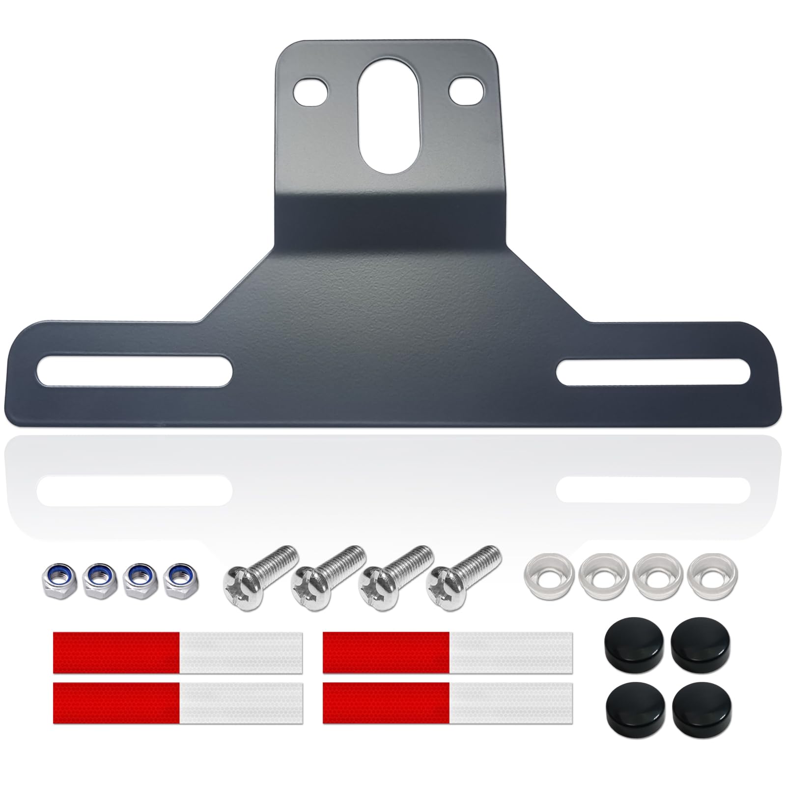 Photo 1 of BGGTMO Trailer License Plate Holder Bracket- Stainless Steel Metal Car Tag Frame for UTV ATV Truck RV Boat, 1 Pack Black Holder with Screw Caps and Reflective Strip