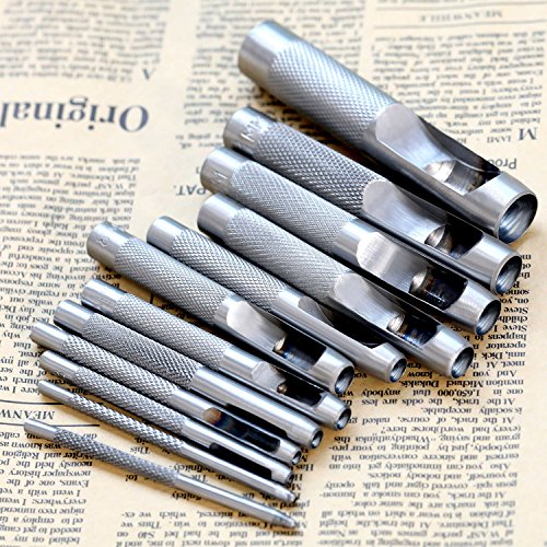 Hestya 12 Pieces Round Steel Hollow Punch Set Leather Craft Hollow Hole Punch for Leather, Watch Band, Canvas, Eyelet
