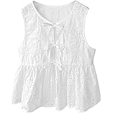 Ecolala Girls Tank Tops Eyelet Embroidery Sleeveless Top Bow Ties Peplum Tank Blouse