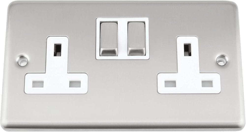 A5 Products 2 Gang Double Socket Satin Matt Chrome Classic White Metal Rocker