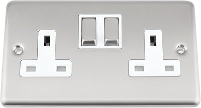 A5 Products 2 Gang Double Socket Satin Matt Chrome Classic White Metal Rocker
