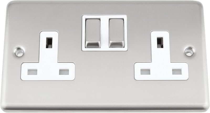 A5 Products 2 Gang Double Socket Satin Matt Chrome Classic White Metal Rocker