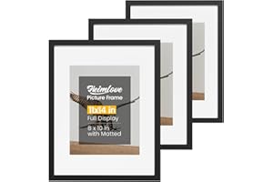 Heimlove 11x14 Picture Frames Set of 3 with Mat to Display 8x10 Picture,Plastic Black Photo Frame for Poster,Diploma,Certificate and Document with Gallery Wall Frame Set