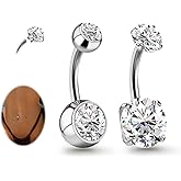 JESMODA 2PC G23 Titanium Belly Button Rings 14G Cubic Zirconia Navel Barbell Belly Bars Piercing Jewelry for Women