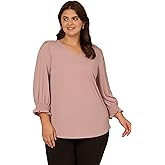 Adrianna Papell Womens 3/4 Smocked Sleeve Solid Top