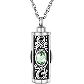 XIUDA Crystal Cremation Urn Necklace for Ashes Keepsake Stainless Steel Memorial Pendant with Flower