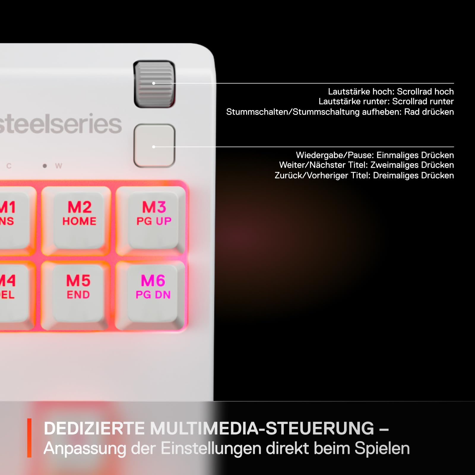 SteelSeries Apex 3 TKL White RGB Gaming-Tastatur – Kompakter Tenkeyless-Formfaktor – 8-Zonen-RGB-Beleuchtung – Wasser- und Staubresistenz – Flüsterleise Gaming-Switches - DE Layout QWERTZ 6