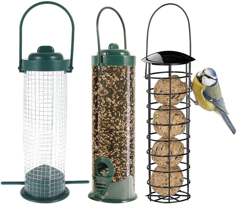 Hanging Bird Feeder, Set of 3 Tube Bird Feeders for Outside Hanging, Wild Bird Seed Feeders for