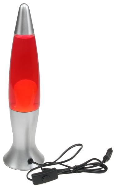 Lavalampe Dekoleuchte mit 150cm Kabel und Schnur Schalter 40cm I 230V I inkl. Leuchtmittel I Silber I Rot / Gelb