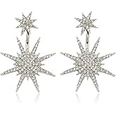 Crystal Snow Dangle Drop Earrings Stud with Cubic Zirconia Hexagonal Star Earrings Hanging Behind The Ear Earrings for Women