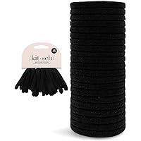 Kitsch Black Hair Ties No Damage - Strong, Stretchy Hair Bands | Soft Nylon Ponytail Holders, Snag-Free Rubber Bands, Perfect