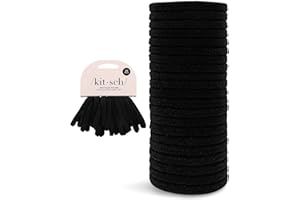 Kitsch Black Hair Ties No Damage - Strong, Stretchy Hair Bands | Soft Nylon Ponytail Holders, Snag-Free Rubber Bands, Perfect