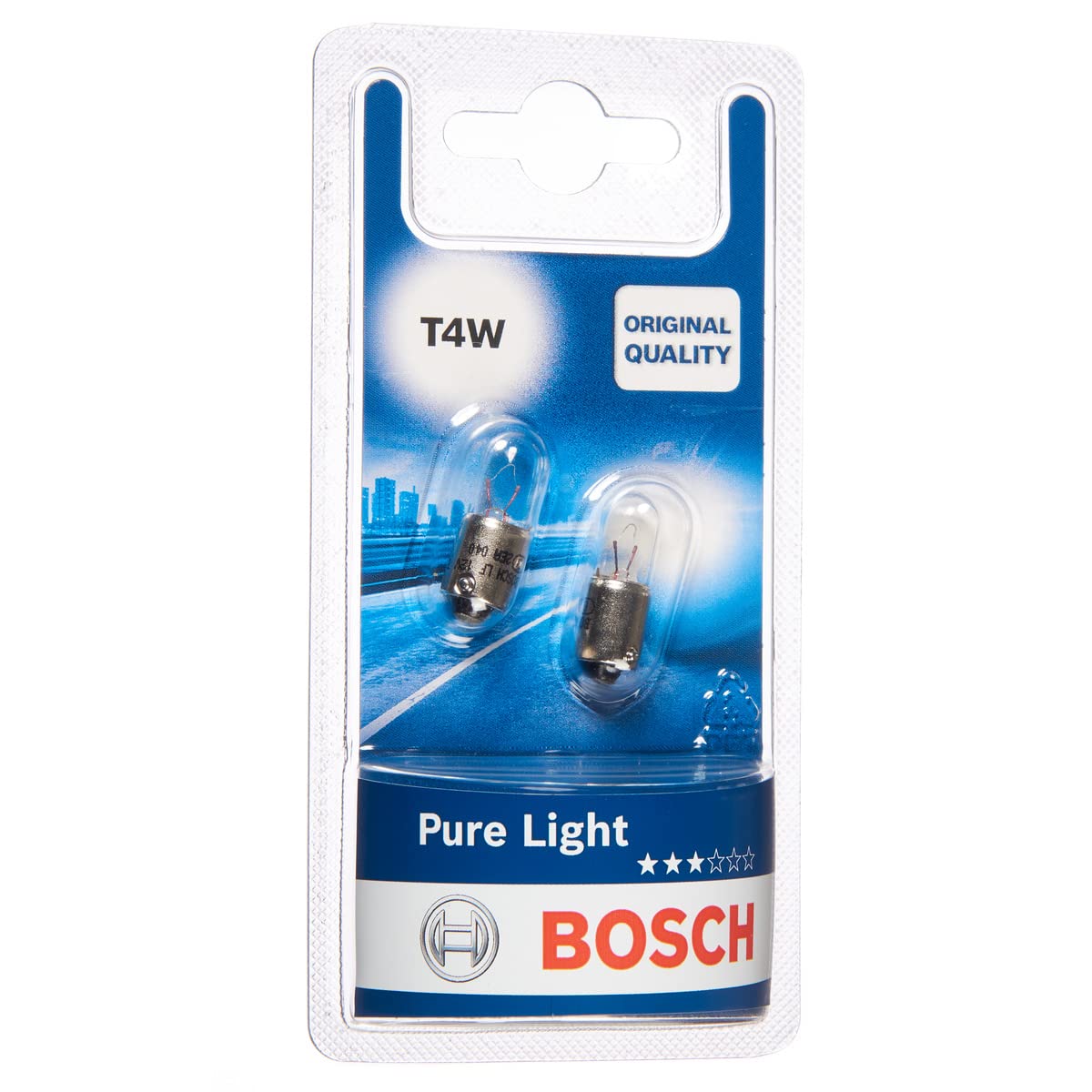 Bosch T4W (233) Pure Light Halogen Headlight Bulbs, 12 V 4 W, Original Quality - Socket Type BA9s - Pack of 2 Replacement Car Light Bulbs