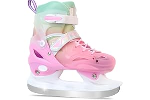 LEVYTEMP Adjustable Girls Ice Skates for Kids - Ice Skating Shoes - Hockey Lace-Up Skates for Youth Beginners,Pink Blue Green