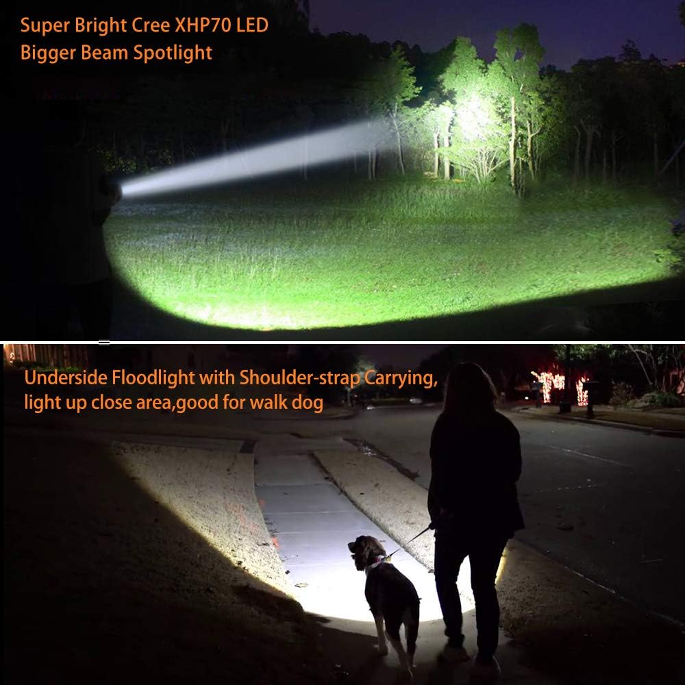 High Lumen Powerful Rechargeable Spotlight Flashlight CREE LED Super Bright Searchlight 4 Batteries 10000mah Hand held Spot Search lights Large Heavy Duty Waterproof Marine Boat Torch Portable Lantern - - 