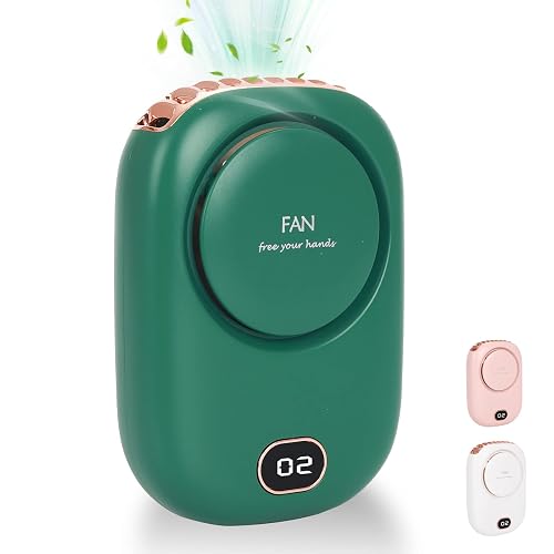 Gukasxi Handheld Mini Fans, Portable Neck Hanging Fan, Clip on Waist Fan, USB Rechargeable, Eyelash Fan, 3 Speeds Adjustable, Quiet Fan, Strong Airflow, for Desk Travel Office Outdoor Sport (Green)