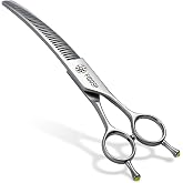 FOGOSP Professional 3D Curved Chunkers Dog Grooming Scissors 7'' Curved Thinning Shears for Dogs Pet 42 Teeth Japan VG10 Sharp and Durable