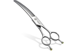 FOGOSP Professional 3D Curved Chunkers Dog Grooming Scissors 7'' Curved Thinning Shears for Dogs Pet 42 Teeth Japan VG10 Sharp and Durable