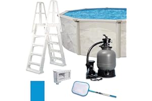 WaterThat 52" Boulder Easy-Build Steel Above Ground Swimming Pool, Sand Filter, Pump, Ladder, Liner, Skimmer, Ladder and Net (15'x52)