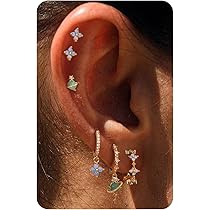 Juego De Aretes Para Múltiples Piercings, 6 Pares De Aretes Pequeños Chapados En Oro De 14 Quilates, Pequeños Aretes De Aro Con Parte Trasera Plana, Aretes De Circonita Cúbica, Aretes De Cartílago
