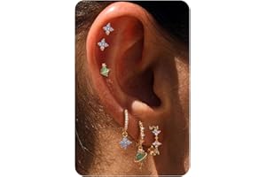 KRFY Sterling Silver Earrings for Women - Hypoallergenic Cartilage Earrings for Women Dainty 14K Gold Plated Stud Huggie Hoop Earrings Dangle Chain Earrings Cartilage Earring Gold Jewelry for Women