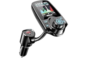 Nulaxy 1.8" Color Screen 48W Bluetooth 5.4 Car Adapter, Dual Fasting Charging Ports [PD 30W & QC3.0 18W], Wireless Radio FM Transmitter, Hands-Free Call, 7 EQ Modes, KM18 Upgraded Version, Black