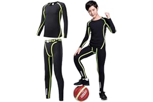 Tesuwel 2/3/4 Pcs Boys Girls Base Layer Athletic Compression Leggings and Shirts Thermal Underwear Set Running Pants Tights