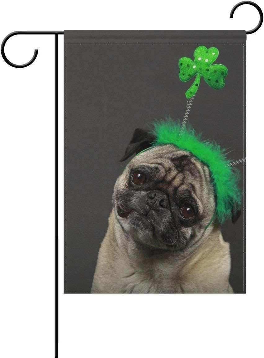 HOOSUNFlagrbfa Double Sided Garden Flag St. Patrick's Day Cute Pug Dog Fade Polyester Yard Flag Outdoor Flag Home Party Garden Decor,12