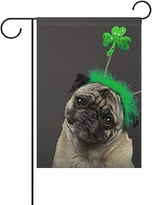 HOOSUNFlagrbfa Double Sided Garden Flag St. Patrick's Day Cute Pug Dog Fade Polyester Yard Flag Outdoor Flag Home Party Garden Decor,12
