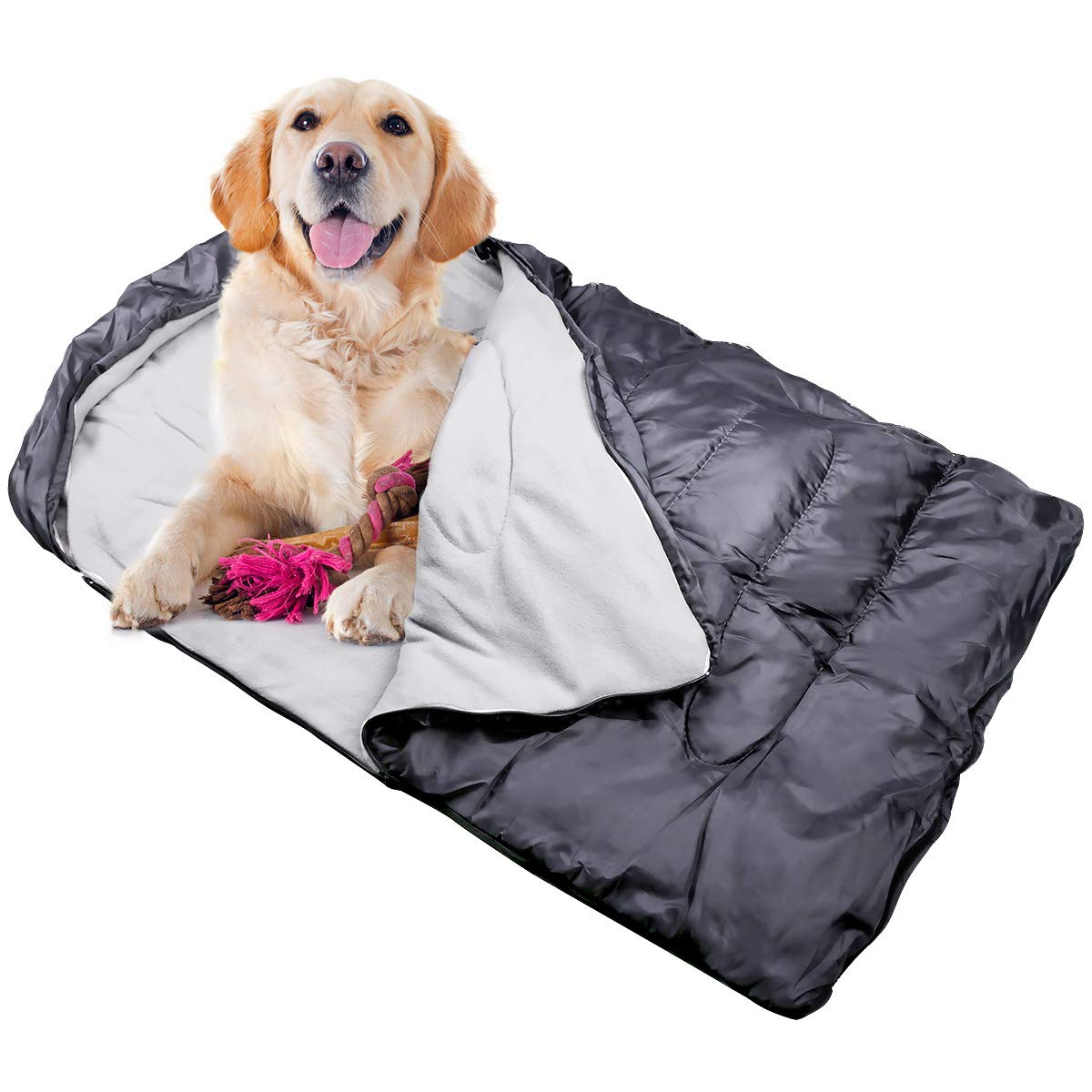 Zwini Outdoor Pet Bed - Dog & Cat Sleeping Bag Mat Pad with Polar Fleece, Soft, Waterproof, Drawstring Zipper Closure & Hook & Loop Fastener