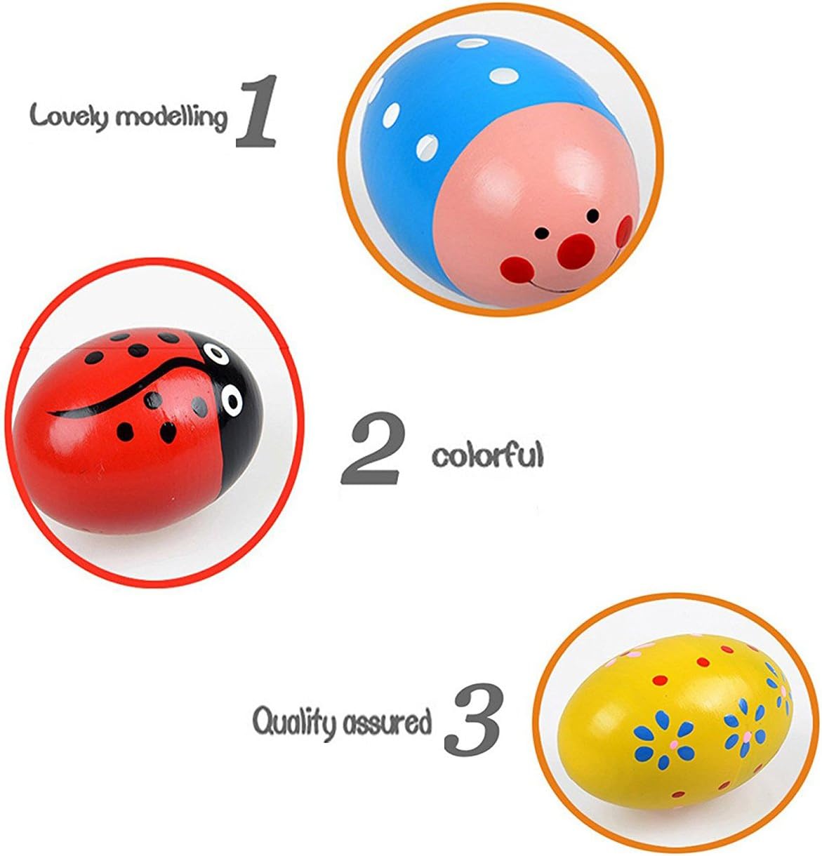 Wooden Maracas Egg Shaker Percussion Musical Egg Maracas for Baby, 6PCS