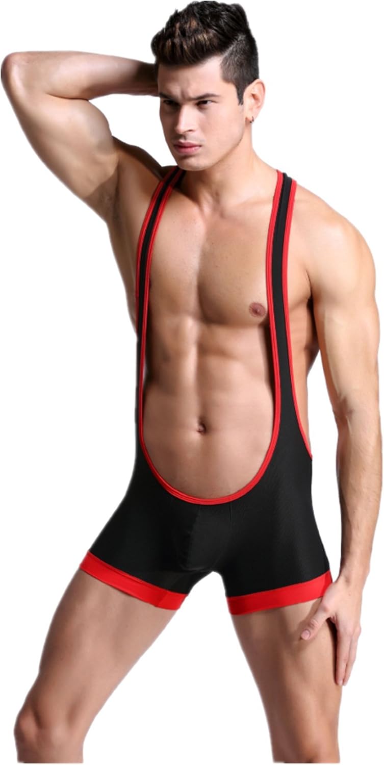 ranraner Men Wrestling Singlet Suit Jumpsuit OnePiece Boxer Shorts
