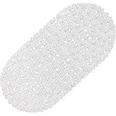 WELTRXE Pebbles Bath Mat Clear Non-Slip Bathtub Mat with Suction Cups, Drain Holes for Bathroom Showers, Tub, Machine Washable, BPA, Latex Free Safe Shower Mats, Oval 27 x 14 Inch