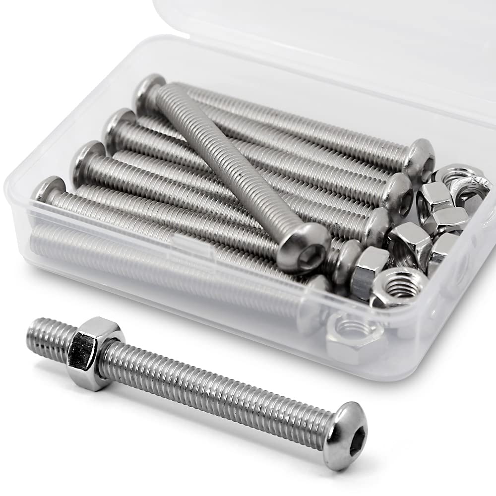 (10 sets) M8-1.25 x 70 mm Hex Socket Screws and Nuts Set 304 Stainless Steel 18-8 Round Head Screws โ image 1