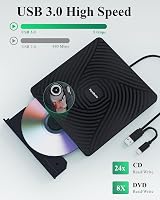 PeroBuno External CD/DVD Drive USB 3.0 Type-C Ultra-Slim 0.5in Portable view 4