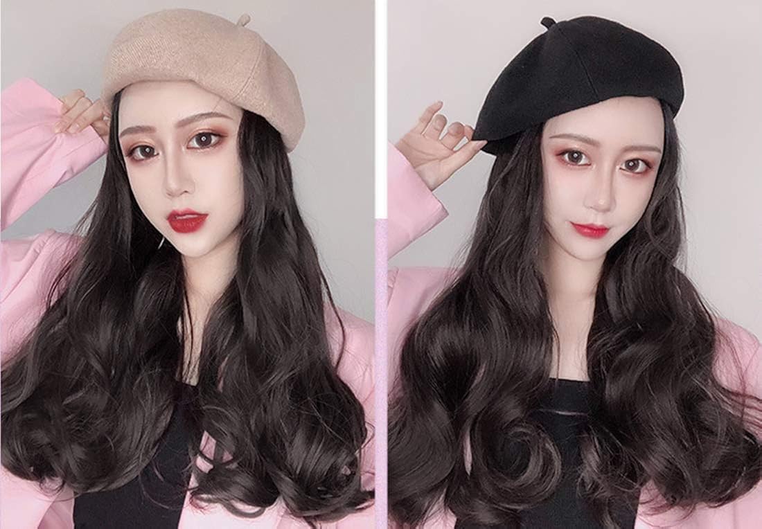 Amazon Nuonuo 長いウェーブのかかった人工毛ウィッグ付きのベレー帽キャップ フルウィッグ 通販