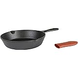 Lodge Cast Iron Skillet with Red Mini Silicone Hot Handle Holder, 8-inch