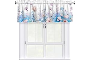 Kitchen Window Valance with Spring Flowers Pattern 54x18 in, Window Treatment Decor Rod Pocket Short Curtain Valances for Bat