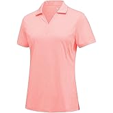 Rdruko Women's Golf Shirts Short Sleeve Dry Fit V Neck Polo Shirts UV Protection Collared Tennis Work Shirt