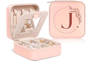 SANDJEST Personalized Jewelry Box, Pink Small Travel Jewelry Box with Initial J, Monogrammed Jewelry Case Organizer for Girls Women Teen, Mini Travel Essentials Gifts for Christmas Birthday