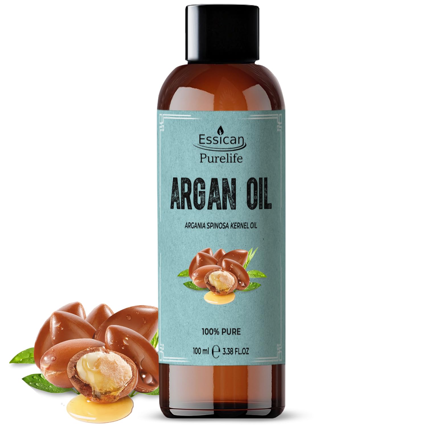 Essican Purelife Pure Argan Oil for Hair & Skin 100ml, Cold Pressed Natural Moroccan Argan Hair Oil for Face & Body Oils Massage with Moisturising Vitamin E for Dry Hairs, Nail Oils for Women & Men