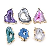 LHJ 4 Pcs Natural Stone Pendants Irregular Mixed Crystal Agate Stone Necklace Accessories Charms for Jewelry Making Bracelet Gift