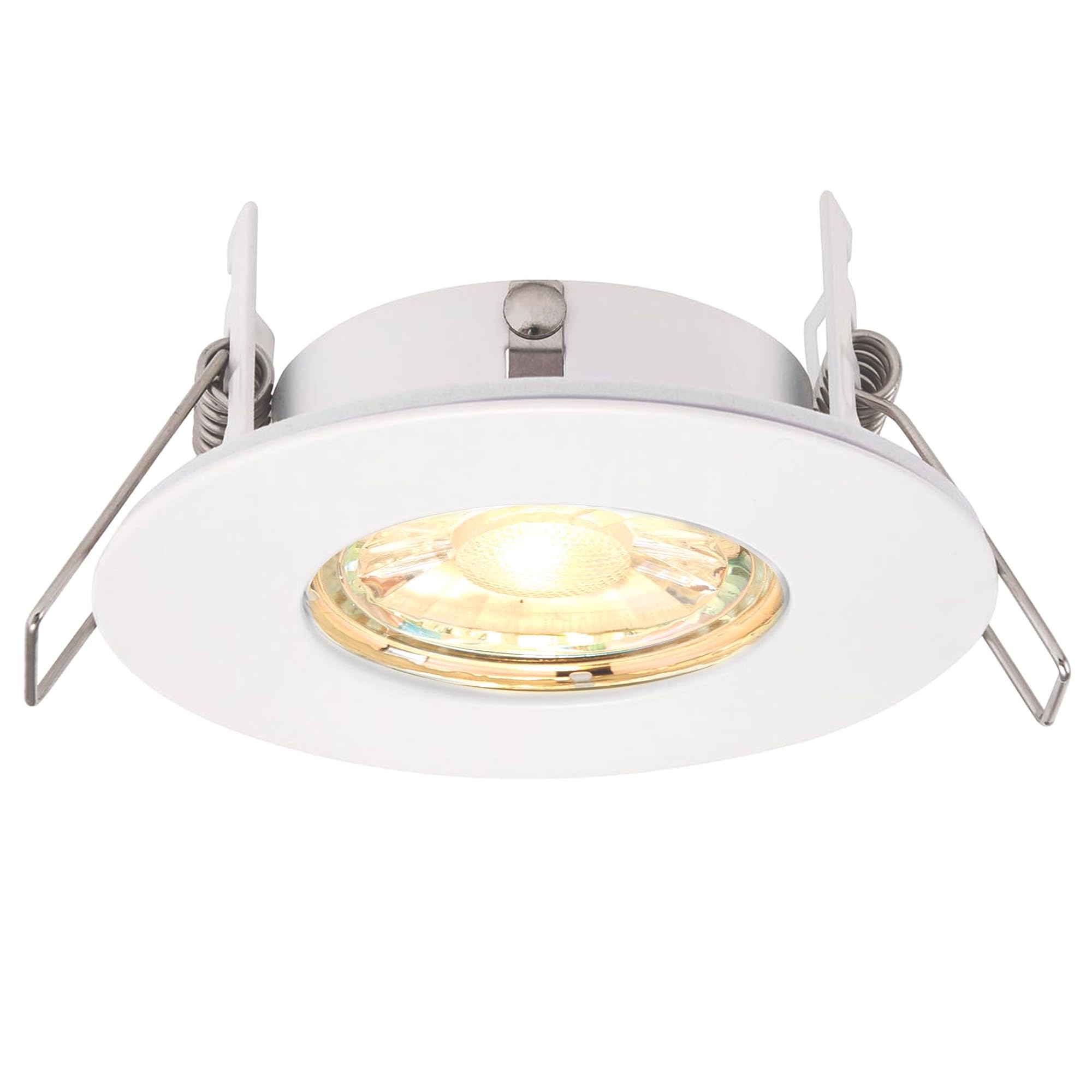 National Lighting SPECULO Ultra Slim Compact Matt White Fire Rated Downlight Recessed LED GU10 Round Spotlight Ceiling Light for Bathroom, Shower, Kitchen IP65 Rated