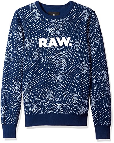 G-Star Raw Men's Sk Core Round Neck Sweater Long Sleeve,tench blue/milk AO, X-Small