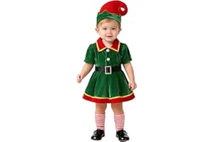 Ovmxqso Kids Toddler Baby Girls Christmas Outfits Elf Costumes Santa's Helper Fancy Dress Xmas Cosplay Elf Hat Stockings