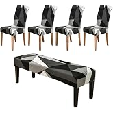 CRFATOP Dining Room Chair Slipcovers Set of 4 with Bench Chair Cover,C13 | Stretch Dining Chair Slipcovers with Upholstered Bench Cover, Washable Removable for Hotel Ceremony Banquet Wedding Party
